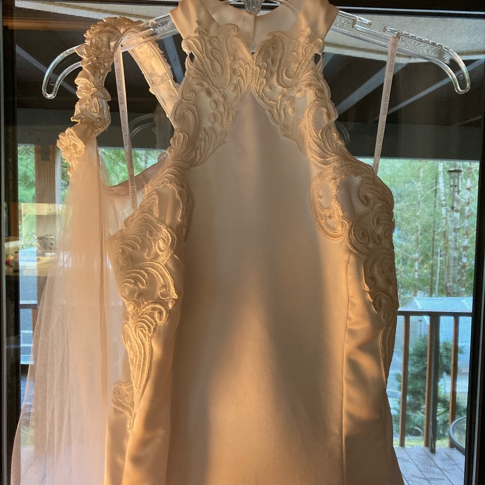 Jessica McClintock Bridal wedding dress and veil, white size 8 b